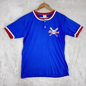 Vintage 80s Courtland Baseball Jersey Henley Ringer Shirt L Stranger Things